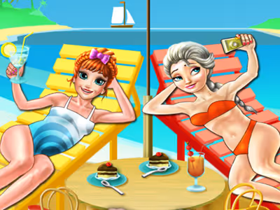 Elsa and Anna Beach Selfie