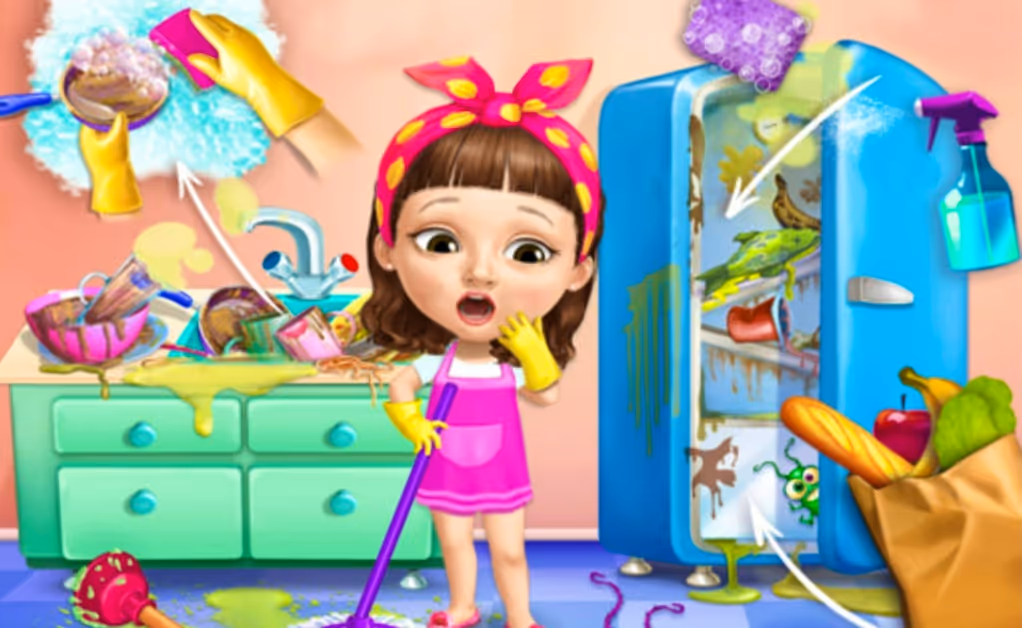 Sweet Baby Girl Cleanup Messy House