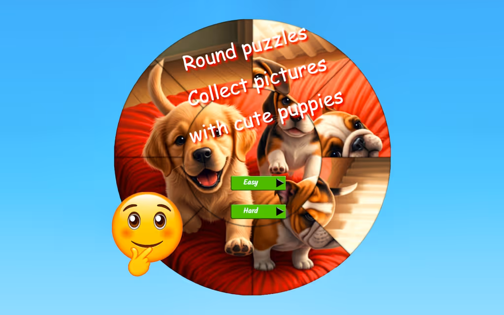 Round Jigsaw Puzzle Collect Pictures with Cute Puppies
