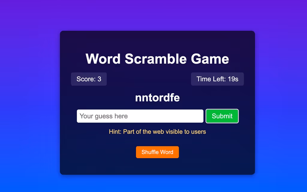 Word Scramble Game Challenge