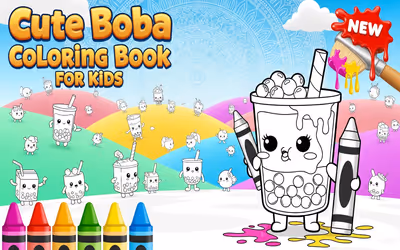 Cute Boba Coloring Book for Kids
