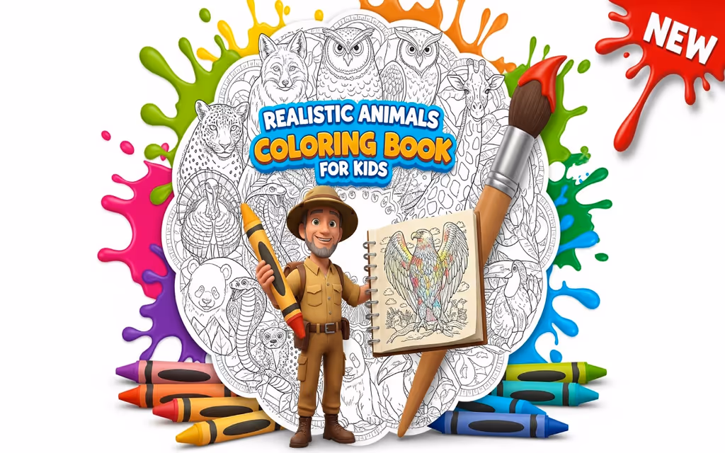 Realistic Animals Coloring Book for Kids